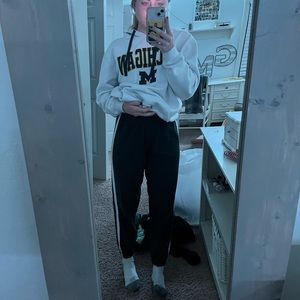 Brandy Melville navy sweatpants with red and white stripes on side